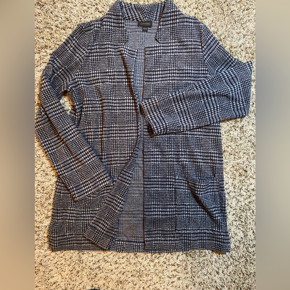 J. Jill Navy and White Textured Knit Blazer Cardigan